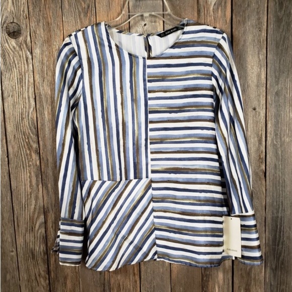 ZARA Striped Mix Print Satin-Feel Blouse - Picture 3 of 11